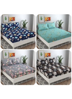 VAS COLLECTIONS VAS COLLECTIONS Prime Combo Pack of 4 Double Bedsheets with 8 Pillow Covers 160 TC Soft Brushed Glace Cotton Long Lasting Wrinkle Free 225X228 Cm Or 75X75 FtBlue Yellow 