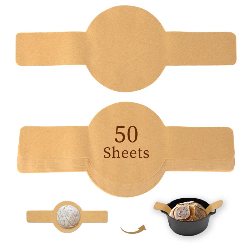 BlissBoard Parchment Bread Sling for Dutch Oven, BlissBoard Disposable Bread Baking Mat with Long Handles, 50 Pcs Unbleached Parchment Paper for Air Fryer, Sourdough Transfer - Image 1
