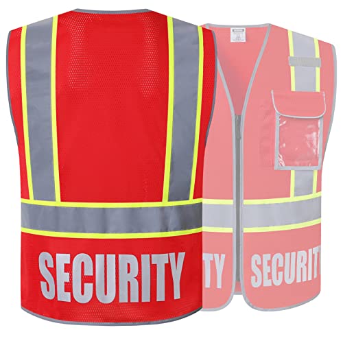 HATAUNKI Security Vest for Men Women Reflective Safety Vest with 5 Pockets and Front Zipper Mesh High Visibility Vest Meets ANSI/ISEA 107-2015 Standards (Red-22, Small) - Image 2