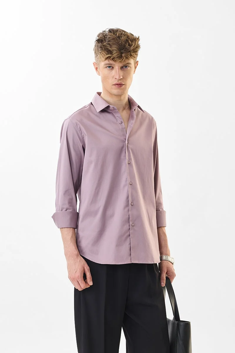 SNITCH Mauve Solid Long Sleeve Slim Fit Formal Luxe Shirt