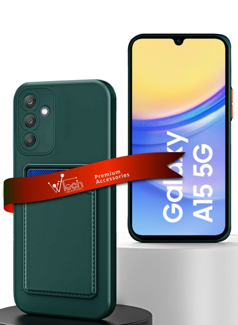 Wtech Silicone TPU With Card Holder Case Cover For Samsung Galaxy A15 4G / 5G 2023 Dark Green  - Image 1
