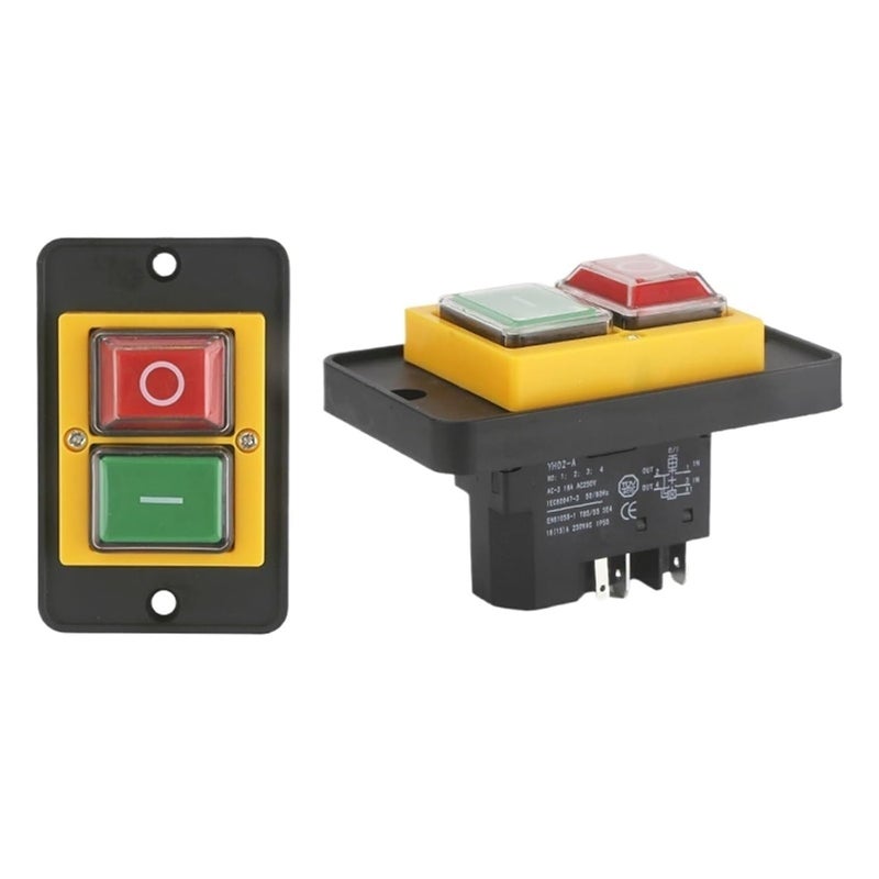 مفتاح تشغيل كهرومغناطيسي مقاوم للماء زر ضغط كبير لوحة مقبس 220 فولت 4 دبابيس أسود لمعدات آلة الأدوات - Image 1