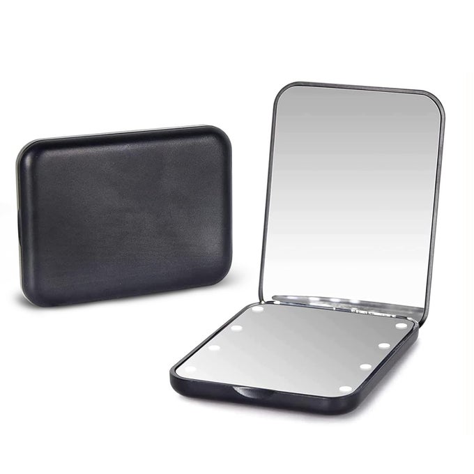 POCKET MIRROR 1X3X MAGNIFICATION LED COMPACT TRAVEL MAKEUP MIRROR WITH LIGHT FOR PURSE 2SIDED PORTABLE FOLDING HANDHELD SMALL LIGHTED MIRROR FOR GIFT BLACK