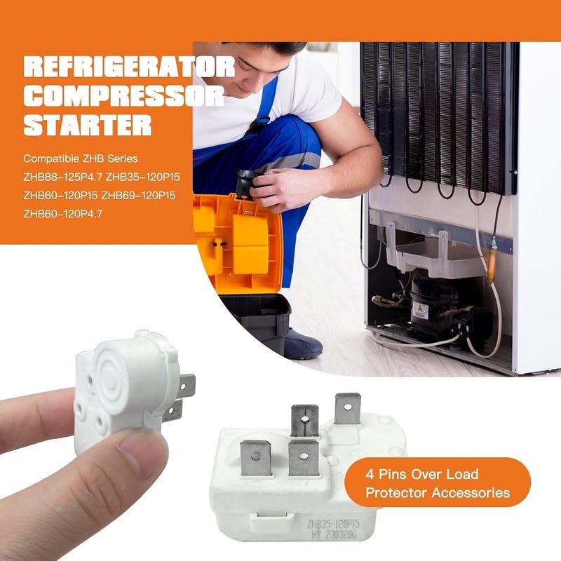 Advanced compact design Refrigerator 4 Pin Compressor PTC Starter Relay, 4Pin Over Load Protector Fits ZHB35-120P15, ZHB35-105P15, ZHB35-135P15, ZHB54-105P15, ZHB54-120P15,Fit for Danby, Fit for Magic Chef, Fit for Kenmore Global light sturdy raw material - Image 4
