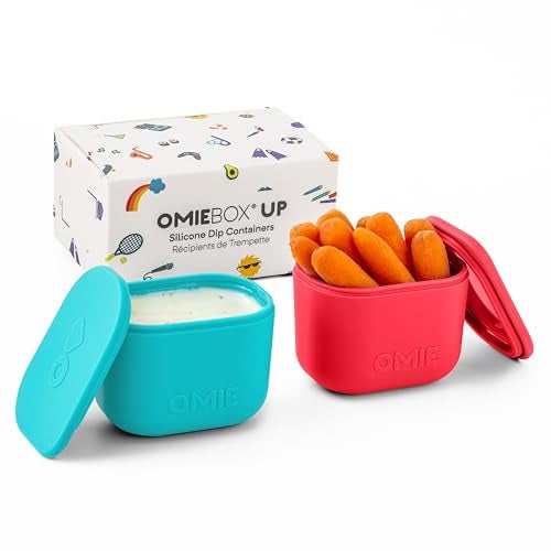 OmieBox UP (2 pack) Leakproof Dips Containers To Go, Salad Dressing Container, Condiment Container with Lids - Food Safe Silicone - 4.5 ounces (Pink/Teal) - Image 1