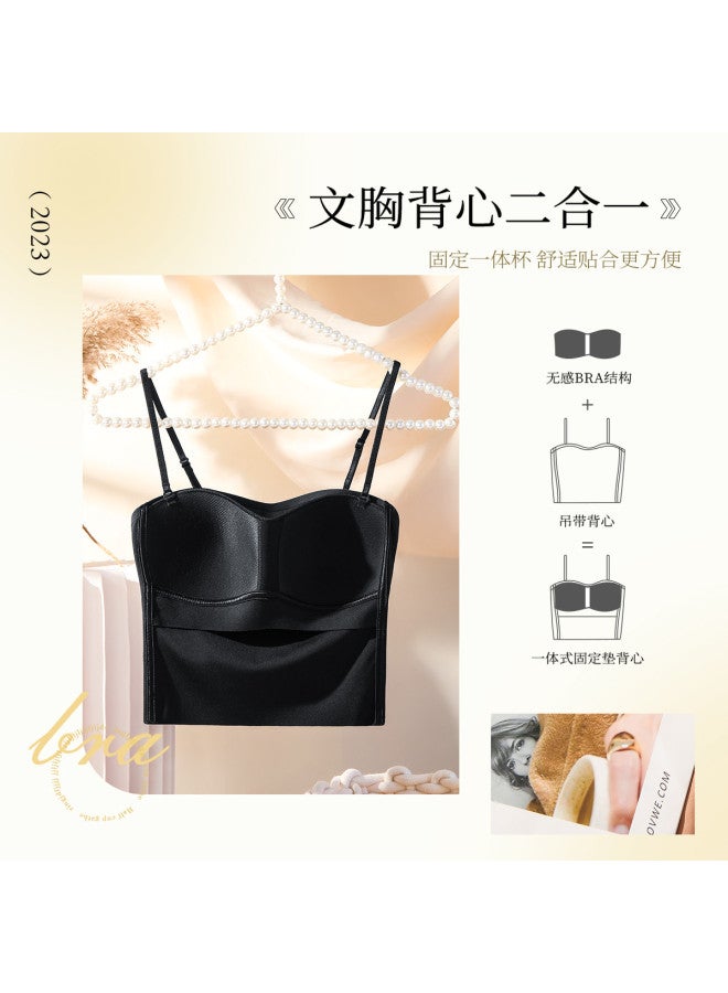 Moonbadi Seamless Thin Strap Undershirt With Built-In Bra, Braless Backless Underwear - Image 3