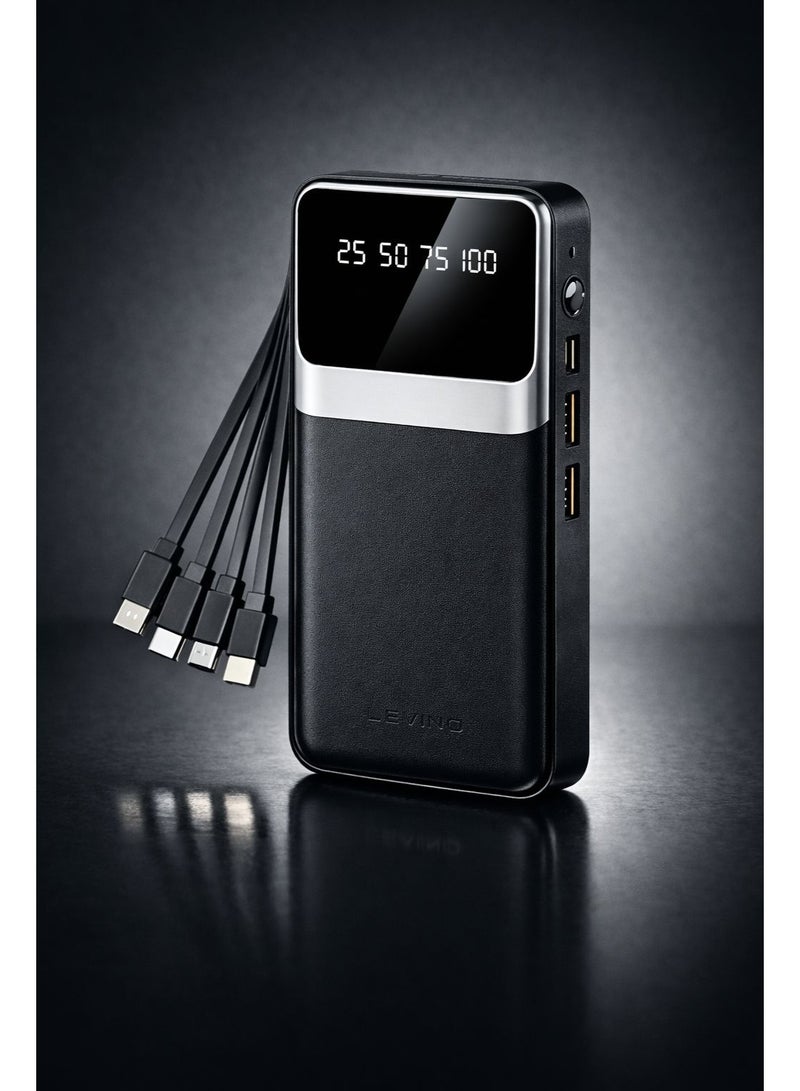 Levino N-22 30000mAh Power Bank with LED Display & Built-in Cables - Image 1
