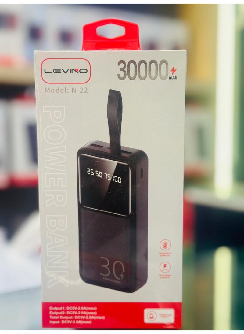 Levino N-22 30000mAh Power Bank with LED Display & Built-in Cables - Image 3