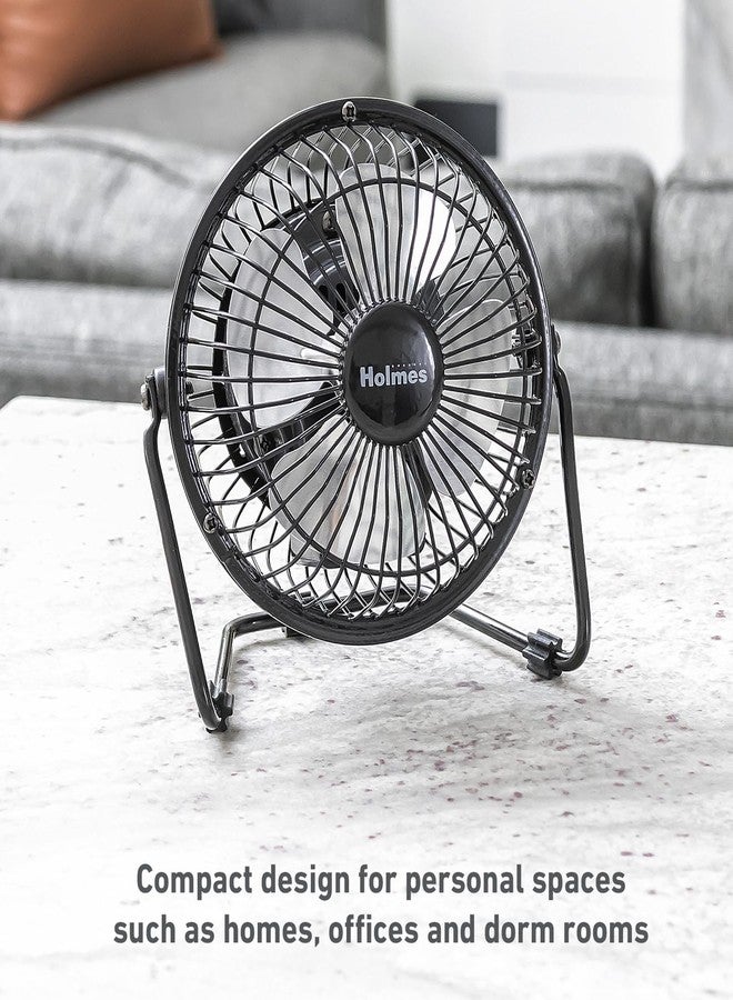 HOLMES 4" Mini High-Velocity Personal Desk Fan, 4 Blades, Adjustable 360° Head Tilt, Durable Metal Construction, Single Speed, Ideal for Home, Dorm Rooms, Bedrooms, or Offices, Black - Image 5