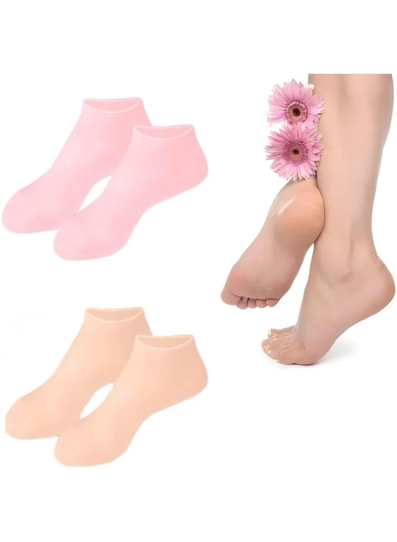 saykfoe Silicone Moisturizing Socks for Women, 2 Pairs Soft Gel Rubber Socks, Foot Care Spa Pedicure Socks for Dry Cracked Heel and Softening Rough Skin, Calluses - Image 1