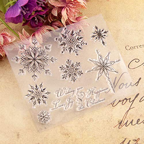 AHTOLS 7pcs Snowflake Clear Stamps Silicone Stamp Cards with Sentiments,Merry Christmas Transparent Seal Stamps for Holiday Card Making Decoration and DIY Scrapbooking Album DIY Crafts - Image 5