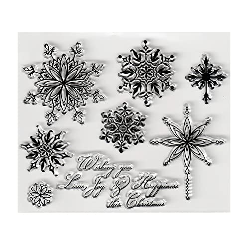 AHTOLS 7pcs Snowflake Clear Stamps Silicone Stamp Cards with Sentiments,Merry Christmas Transparent Seal Stamps for Holiday Card Making Decoration and DIY Scrapbooking Album DIY Crafts - Image 1