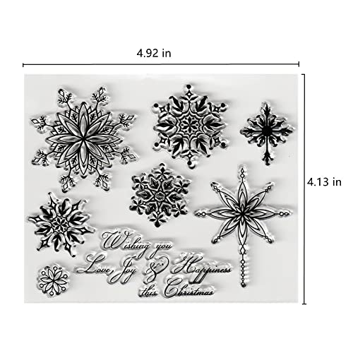 AHTOLS 7pcs Snowflake Clear Stamps Silicone Stamp Cards with Sentiments,Merry Christmas Transparent Seal Stamps for Holiday Card Making Decoration and DIY Scrapbooking Album DIY Crafts - Image 2