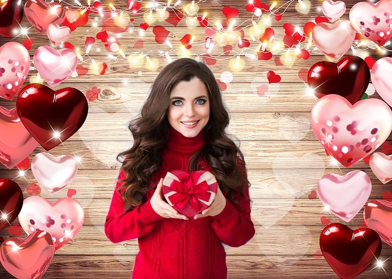 CHAIYA 7x5ft Valentine's Day Backdrop Wood Backdrop Vinyl Red Love Heart Valentine's Day Backdrops for Photography Mother's Day Party Bridal Shower Valentine Day Dessert Cake Table Decoration - Image 2