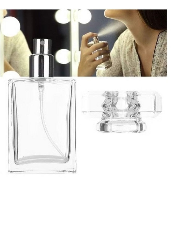 Beauenty 50ml Travel Refillable Glass Perfume Bottle Portable Square Empty Glass Perfume Atomizer Bottle. Spray Glass Bottle Atomizer Container,Clear - Image 3