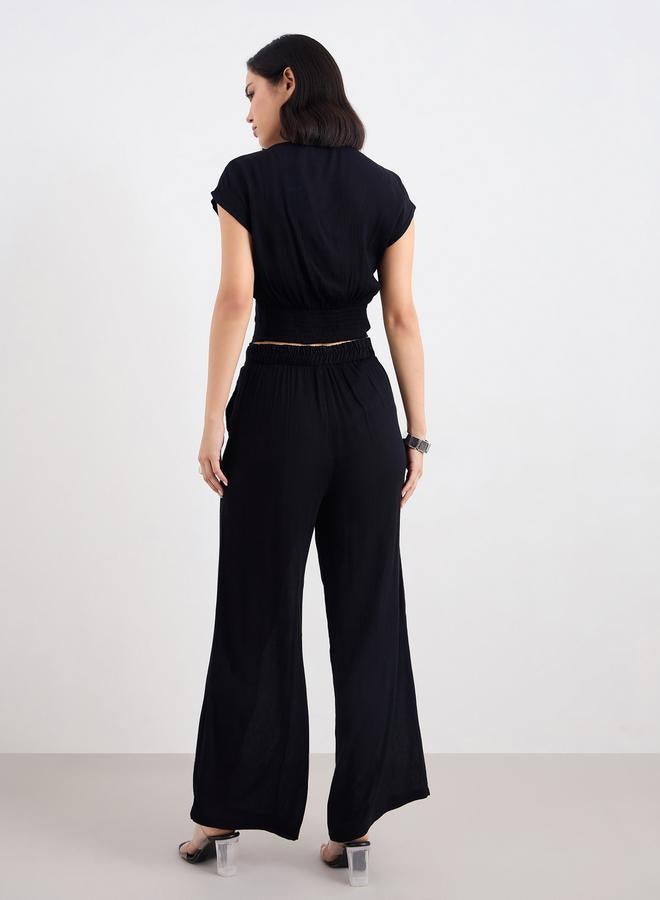 ستايلي طقم كروب توب وبنطلون بعقدة أمامية أسود - Image 4