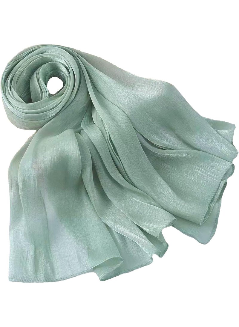 Mint Green Shiny Gloss Chiffon Hijab Scarf 180*70cm, Women Elegant Lightweight Wedding Shawl Wrap Cape - Image 1