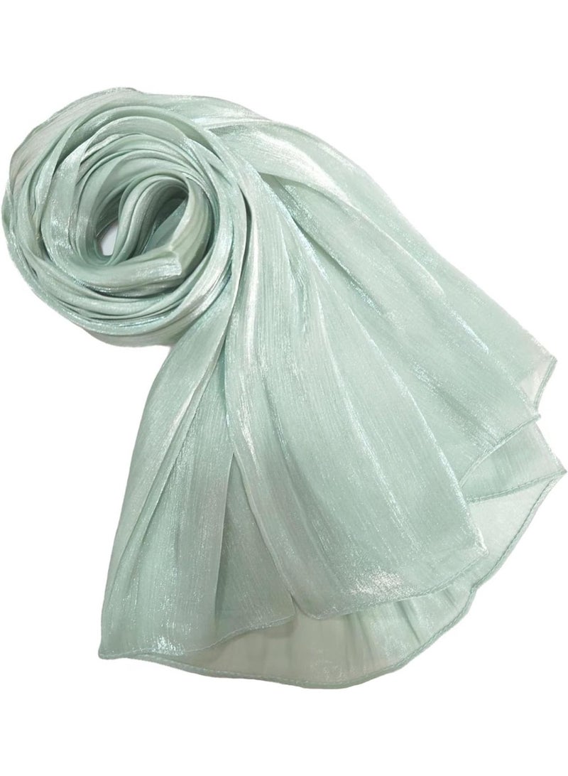 Mint Green Shiny Gloss Chiffon Hijab Scarf 180*70cm, Women Elegant Lightweight Wedding Shawl Wrap Cape - Image 4