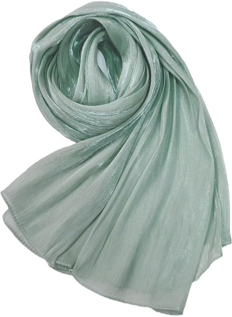 Mint Green Shiny Gloss Chiffon Hijab Scarf 180*70cm, Women Elegant Lightweight Wedding Shawl Wrap Cape - Image 2