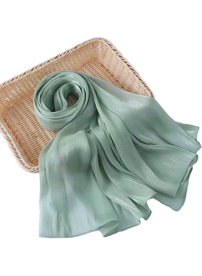 Mint Green Shiny Gloss Chiffon Hijab Scarf 180*70cm, Women Elegant Lightweight Wedding Shawl Wrap Cape - Image 3