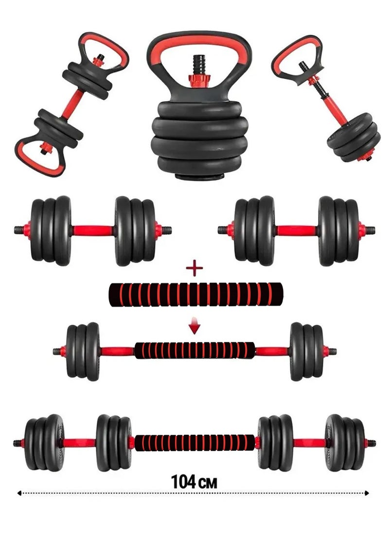 Bolivia's 6-in-1 Adjustable Dumbbells 15kg Red/Black - Multifunctional Barbell Set with Push-Up Bars & Weight Plates, Home Gym Fitness Equipment for Men & Women  - Image 2
