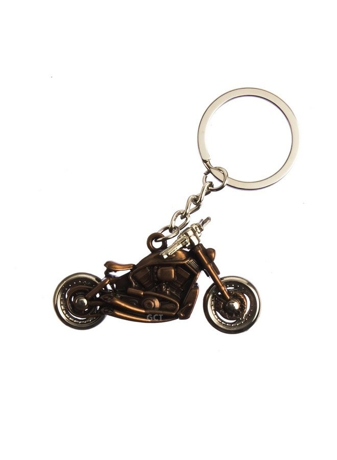 GCT Motorcycle Bike Shape with Moving Tyres Racer (KC-4) Brown Metal Keychain for Car Bike Men Boys - Image 1
