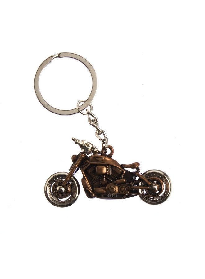 GCT Motorcycle Bike Shape with Moving Tyres Racer (KC-4) Brown Metal Keychain for Car Bike Men Boys - Image 2