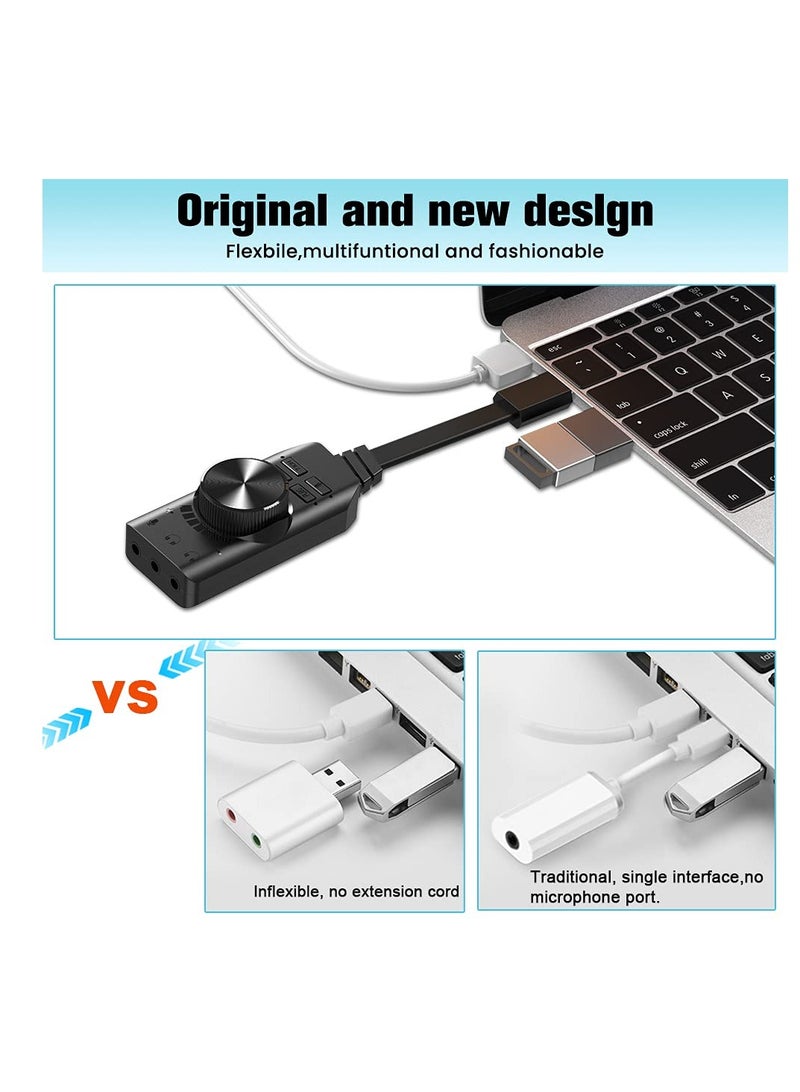 SOLARAE USB Sound Card Adapter External Sound Card USB to Audio Adapter with Volume Control 3.5mm External Audio Converter for Windows and Mac Plug & Play No Drivers Needed - Image 4