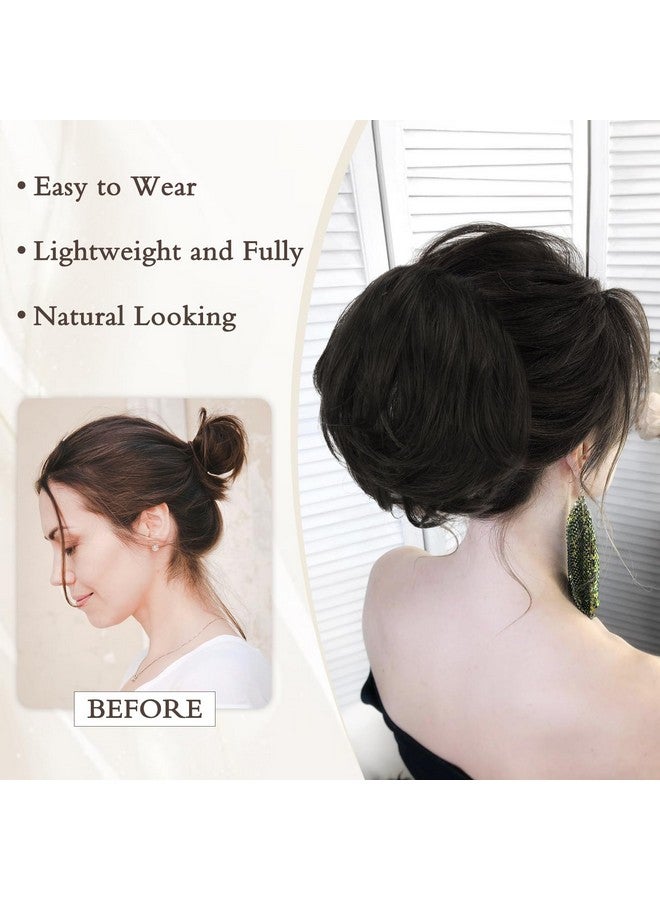 RUWISS Real Human Hair Bun Short Drawstring Ponytail Hair Pieces for Women, Natural Straight Updo Bun Comb Clip in Ponytail Extension for Women, Medium Brown - Image 4