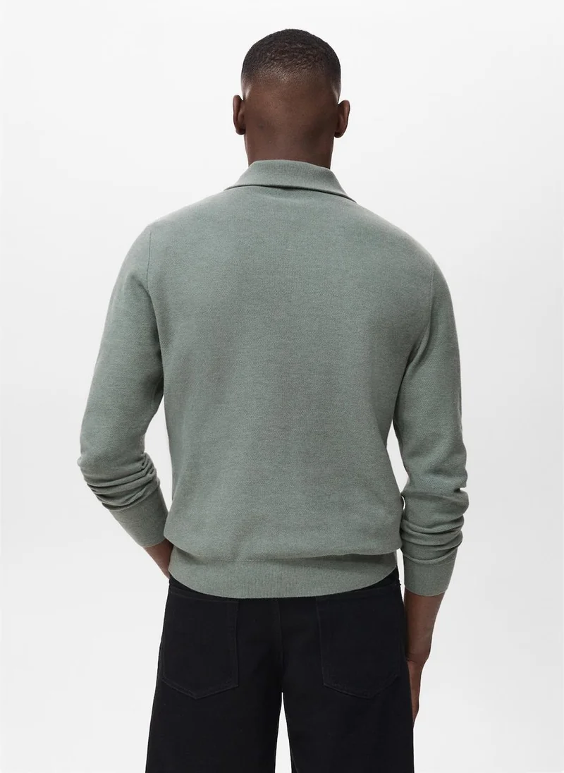 Mango Man Microstructure sweater with zipper collar