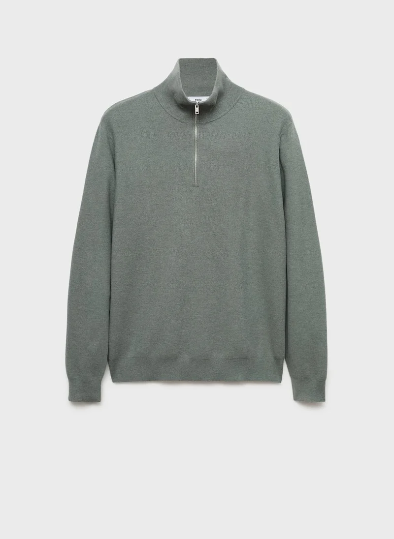 Mango Man Microstructure sweater with zipper collar