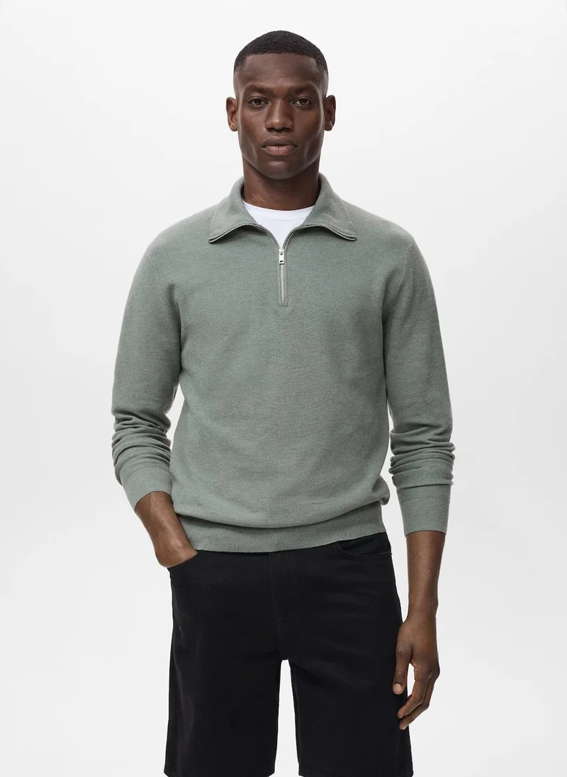 Mango Man Microstructure sweater with zipper collar
