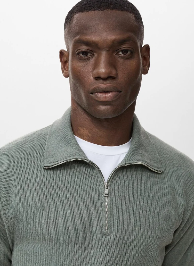 Mango Man Microstructure sweater with zipper collar