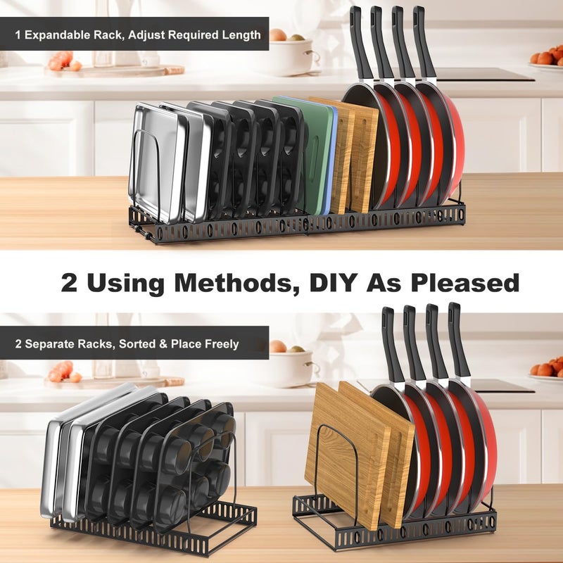 Housolution Cutting Board Organizer Rack, Expandable Baking Tray and Cookie Sheet Organizer with 14 Adjustable Dividers, Bakeware Muffin Tin Cupcake Pan Storage Organizer for Cabinet, Black - Image 3