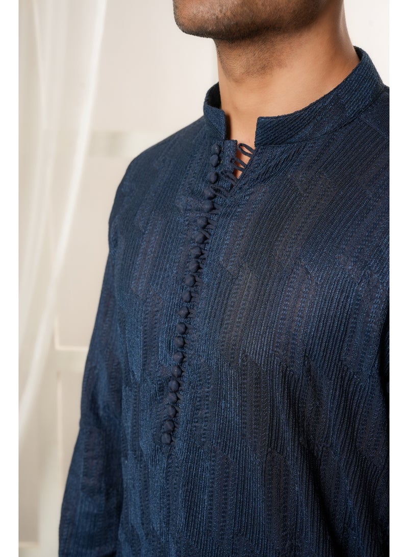 قميص بنطلون مطرز باللون الأزرق منتصف الليل - Image 2