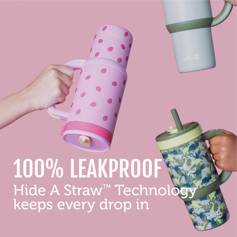 Ello Oasis 18oz Stainless Steel Kids Tumbler with Handle & Retracting Straw, 100% Leakproof, Double-Wall Vacuum Insulated, Kids Water Bottle for School, BPA Free + Dishwasher Safe, Strawberries - Image 2