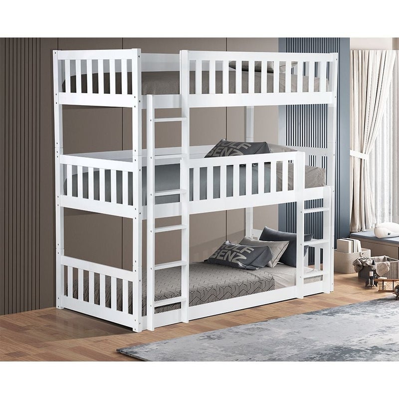 DANUBE HOME سرير ثلاثي طابق من الخشب الصلب Derby Climber V2 90x200 | تصميم حديث لإطار سرير أطفال خشبي | سرير مريح (المخدة غير مشمولة) - أبيض - Image 1