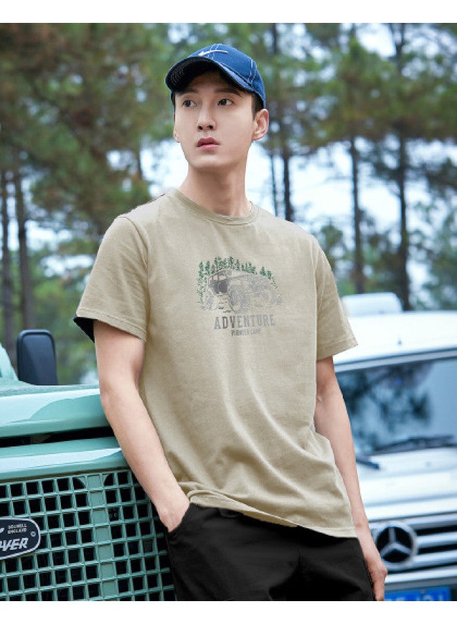Pure Cotton Outdoor Mountain Style】loose Youth Minimalist Short Sleeve Top Sporty Casual Round Neck T-shirt - Image 1
