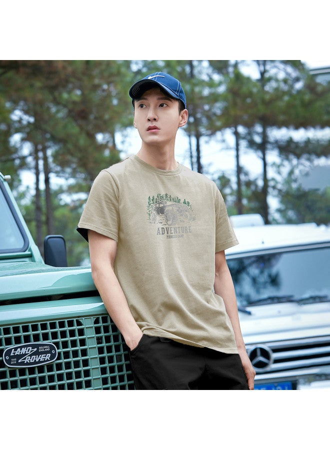 Pure Cotton Outdoor Mountain Style】loose Youth Minimalist Short Sleeve Top Sporty Casual Round Neck T-shirt - Image 2