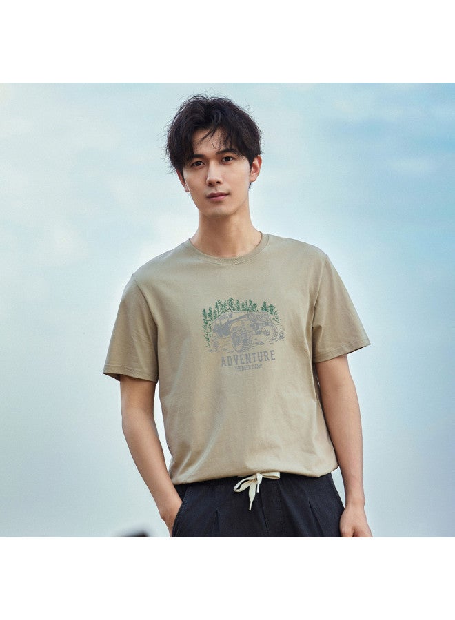 Pure Cotton Outdoor Mountain Style】loose Youth Minimalist Short Sleeve Top Sporty Casual Round Neck T-shirt - Image 5