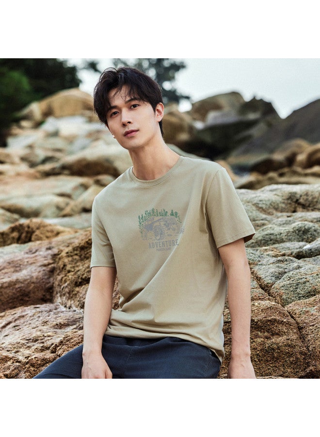 Pure Cotton Outdoor Mountain Style】loose Youth Minimalist Short Sleeve Top Sporty Casual Round Neck T-shirt - Image 3