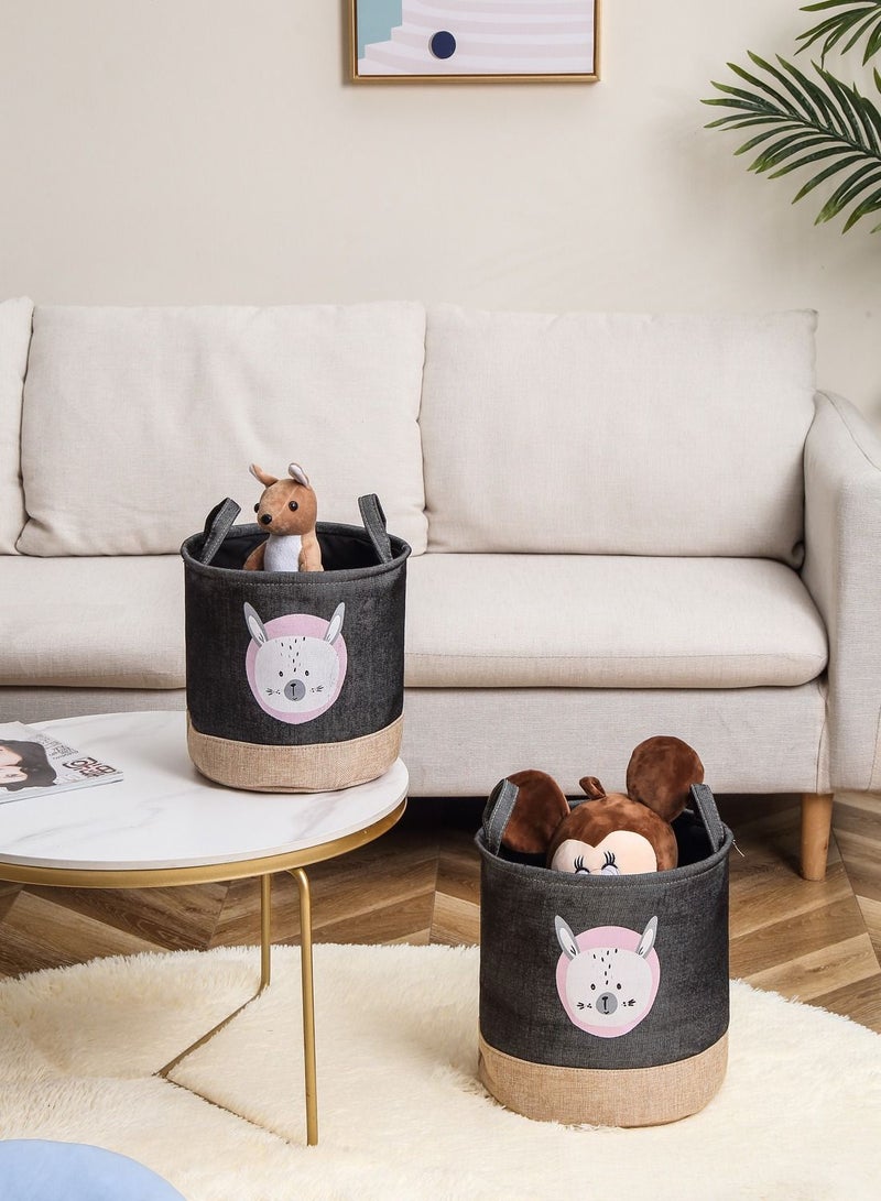 LAWAZIM Round Laundry Basket Set 2 Pieces Storage Basket | Laundry Hamper | Boxes for Organizing - Dark Grey - Image 2