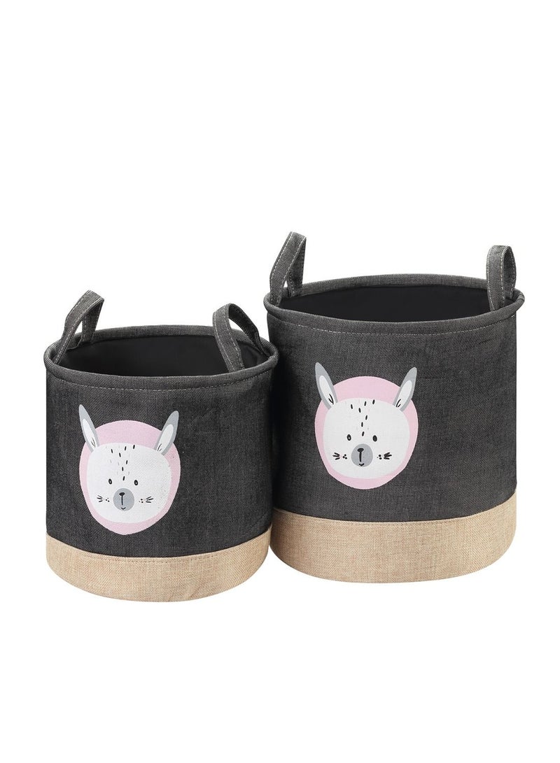 LAWAZIM Round Laundry Basket Set 2 Pieces Storage Basket | Laundry Hamper | Boxes for Organizing - Dark Grey - Image 1