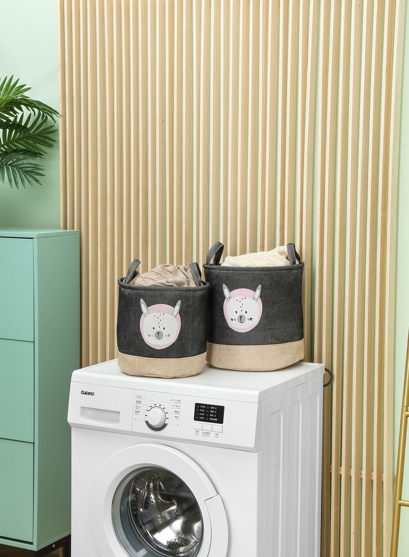 LAWAZIM Round Laundry Basket Set 2 Pieces Storage Basket | Laundry Hamper | Boxes for Organizing - Dark Grey - Image 3