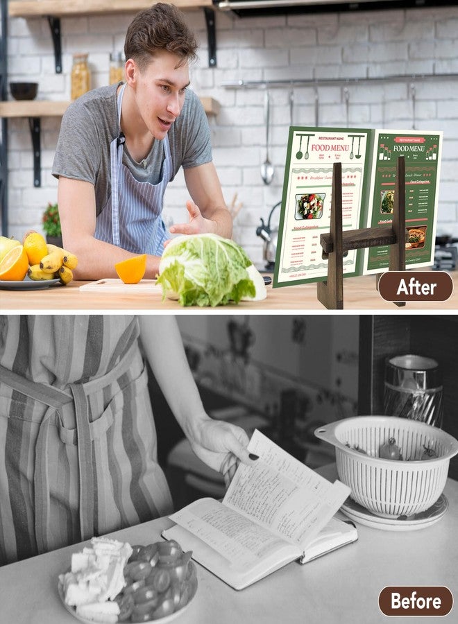 وسيكس حاملان لكتب الطبخ، حامل خشبي لكتب الطبخ، حامل متعدد الوظائف لعرض كتب الطبخ على سطح المطبخ (8.8 بوصة، 6 بوصة) - Image 3