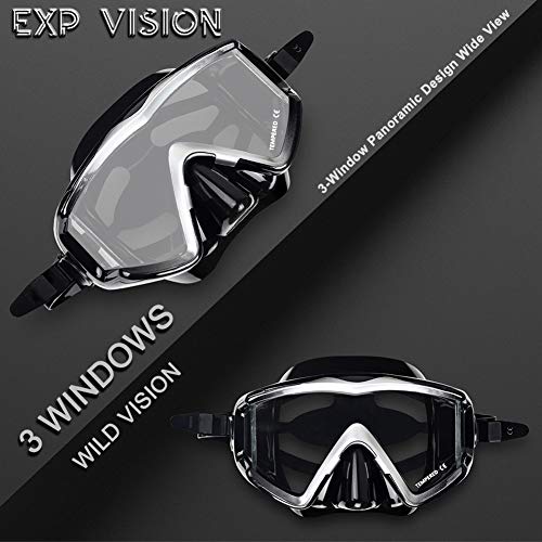 EXP VISION Adult Pano 3 Window Scuba Diving Mask, Tempered Glass Snorkel Mask Anti-Fog Swim Mask No Leakage Swim Goggles with Nose Cover Snorkeling Gear for Snorkeling, Freediving, Swimming (Black) - Image 4