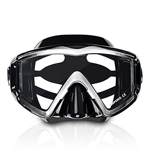 EXP VISION Adult Pano 3 Window Scuba Diving Mask, Tempered Glass Snorkel Mask Anti-Fog Swim Mask No Leakage Swim Goggles with Nose Cover Snorkeling Gear for Snorkeling, Freediving, Swimming (Black) - Image 2