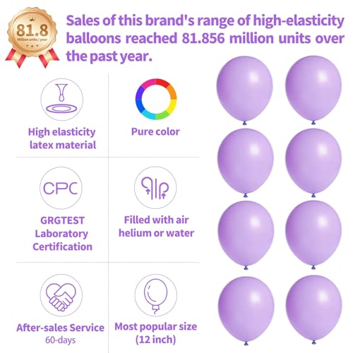 KUULBELA 110pcs Pastel Purple Balloon 12 Inch Pastel Purple Latex Balloons for Birthday Party Baby Shower Weddingwith 2 Ribbons - Image 5