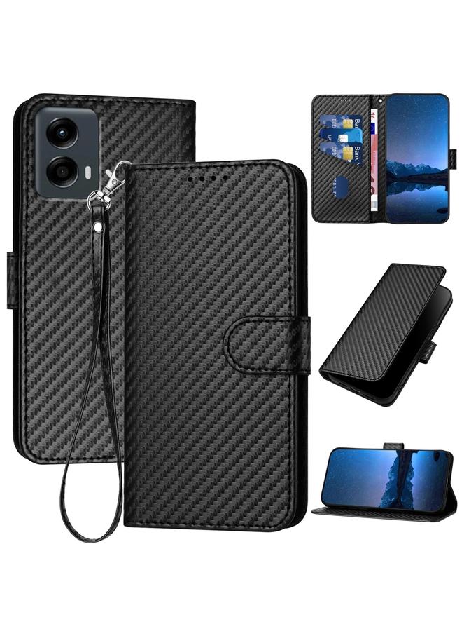 S-TOP Case For Motorola Moto G 5G 2024 YX0070 Carbon Fiber Buckle Leather Phone Case with Lanyard - Image 1