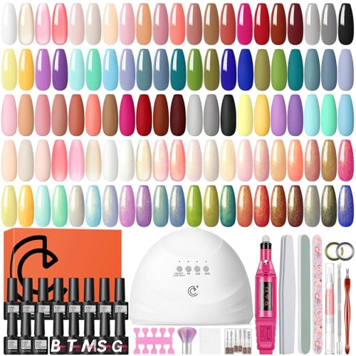 COSCELIA 53ps Gel Nail Polish Kit with U V light and Drill Starter Kit 35 Spring Colors Gel Polish 5pcs Top Base Coat LED Lamp Nail Art All Seasons Gel Manicure Kit Gifts for Women - Image 1